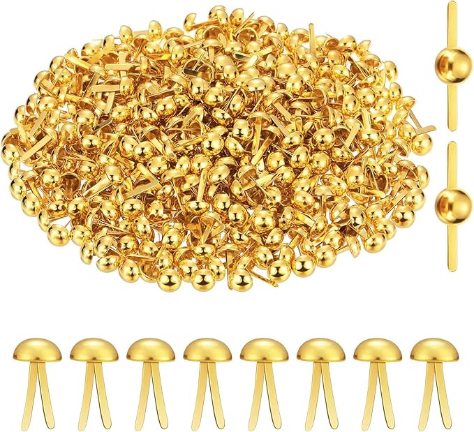Hotop 500 Pcs Brads for Paper Crafts Metal Round Brass Paper Fasteners for Craft Art Crafting School DIY Supplies(0.3 x 0.8 Inch,Golden)