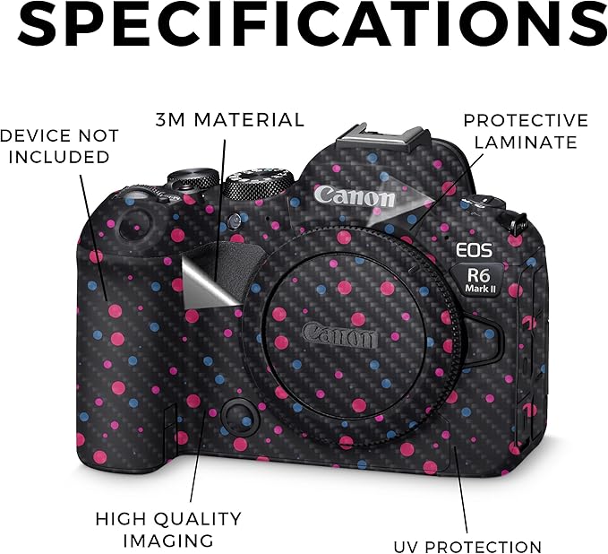 Carbon Fiber Camera Skin Compatible with Canon EOS R6 Mark II Camera (2022) - Magenta Dots - Premium 3M Vinyl Protective Wrap Decal Cover - Easy to Apply | Crafted in The USA by MightySkins