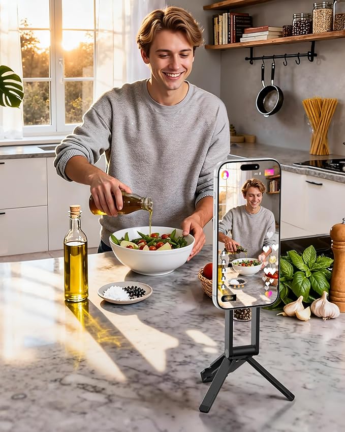 LULULOOK Rugged Magnetic Phone Tripod Stand for iPhone/Pixel 10 - Portable Strong Magnetic Phone Holder for Magsafe - Tripod Mount for iPhone 13/14/15/16/17 Pro Max & Air (Black)