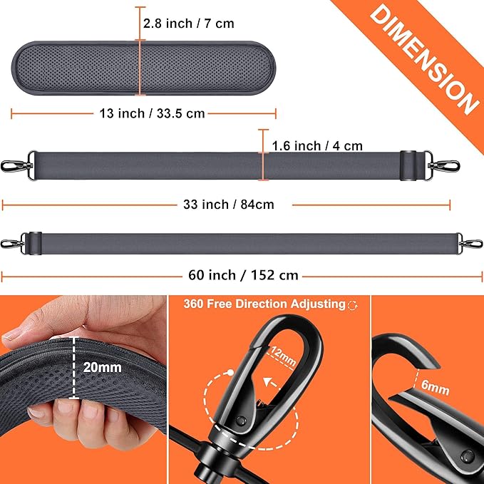 60 Inch Shoulder Strap, Ultra-Thick and Padded with Metal Swivel Hooks for Laptop Messenger and Crossbody Canvas Bags