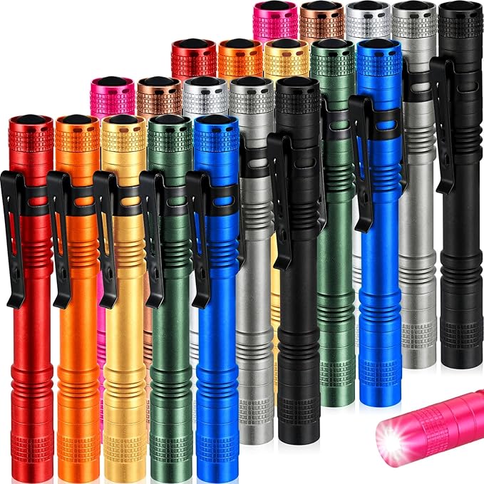 Hortsun 20 Pcs Mini Pen Light Flashlights Christmas Gifts for Men Pocket Flashlights Pen with Clip Small LED Handheld Slim Torches Without Battery (5.12 Inch,Multicolor)