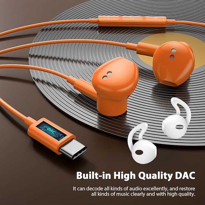 USB C Headphones with Microphone for iPhone 17 Pro Max 17e 16e 16 15 Plus,Type-C Headphones for Google Pixel 10a Wired Earbuds Magnetic Sport Earphone for iPad/OnePlus 15/Samsung S26 S25 Flip 6 Fold 7