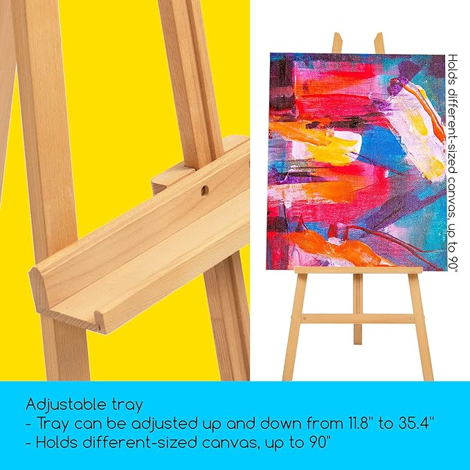 MEEDEN Art Easel Stand for Display - Adjustable Beech Wood Floor Easels for Painting, Holding Canvas up to 90", Ideal for Artist, Adults Painting Canvas, Drawing, Signs - Large