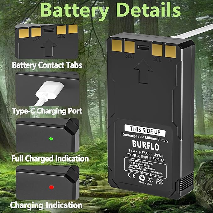 Upgrade 6370mAh Rechargeable Battery for Flex-M Flex G-36 Flex-S Flex-Plus Flex Series Cellular Trail Hunting Camera,Upgraded 6370mAh Replacement for LIT-22PRO Hunting Camera Batteries,1 Type-C Cable