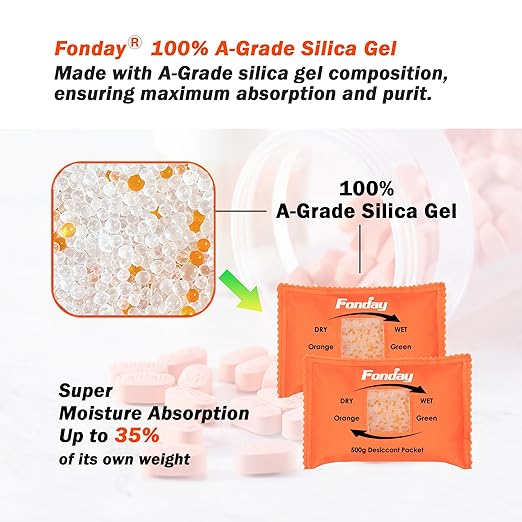 500g x 4 packs Fonday Rechargeable Silica Gel Car Dehumidifier Fast Reactivate Desiccant Bags, Large for Gun Safe Closet Basement Garage Storage Moisture Absorber