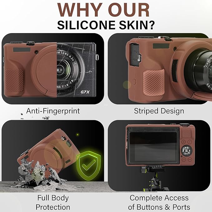 STSEETOP Camera Case for Canon PowerShot G7X Mark III - Protective Silicone DSLR Skin with Lens Cover, Detachable Cage, Shockproof, Dustproof (Brown)