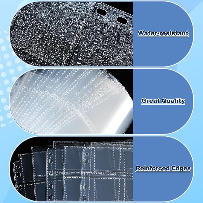 Fuyoooo 100 Pack Protective Photo Slide Pages Holds 20 35mm Slides Top Loading Photo Page Sleeves for 3 Ring Binder Holds 2000 2 x 2 Inch Photos Archival Slide Storage Album Refill Preservers