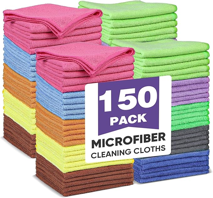 10 Colors Microfiber Cleaning Cloths, 150 Pack Assorted Cleaning Rags, Highly Absorbent Microfiber Towels for Car, Kitchen, Bathroom and Household Cleaning, 11.8"X11.8"