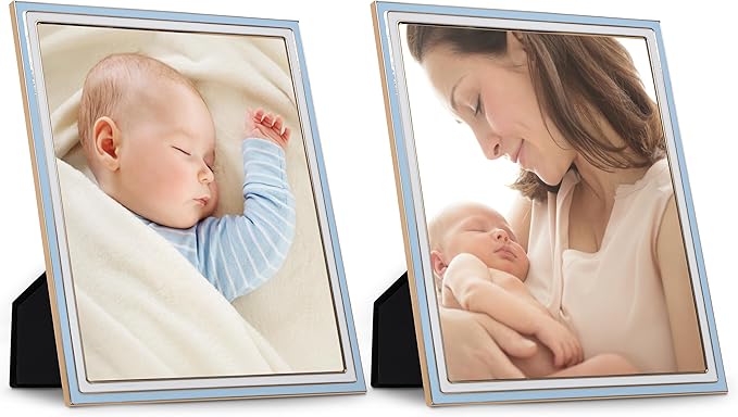 Sheffield Home Tabletop Picture Frame – Iron Enamel Decorative Display Frame for Home or Office, 4x6 Inch, White and Blue