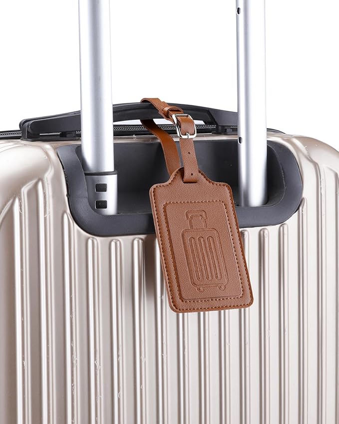 Teskyer Luggage Tags, Thick & Durable, Easy to Identify, Privacy Protection, TSA Approved Travel Essentials Suitcase Tags - 2 Pack, Brown