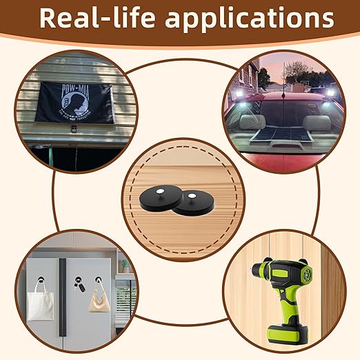 Magnetpro 4 Pieces Strong Rubber Coated Mounting Magnets Anti-Scratch, 30 LBS of Adhesive Power, Magnetic Assembly with T-Shaped Hanging Buckle