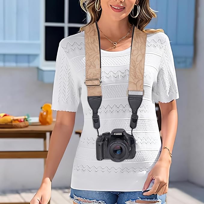 QIELIZI Lifestyle Camera Strap,Vintage Adjustable Vintage Neck & Shoulder Strap for All DSLR Cameras