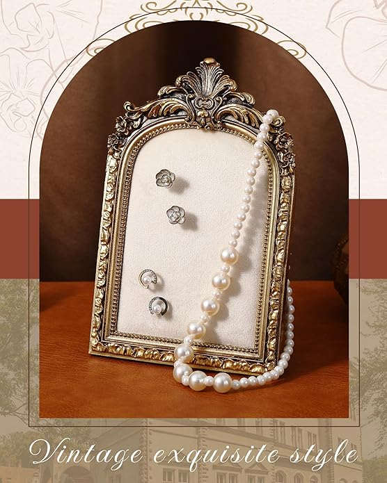 Jewelry Display Stand Vintage Necklace Organizer Ring Holder Earring Tray Resin Jewelry Photography Props Frame with Velvet Backing for Gifts