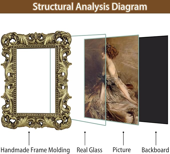 4x6 Gold Picture Frame Antique Ornate Vintage with Glass Front, Baroque Victorian Frame for Tabletop or Wall Display