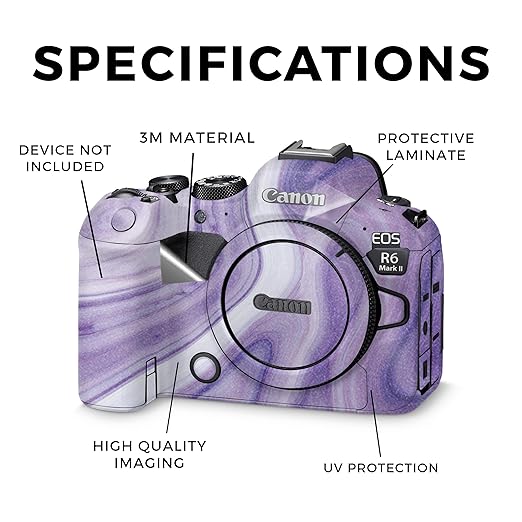 Glossy Glitter Camera Skin Compatible with Canon EOS R6 Mark II Camera (2022) - Lavendar Acrylic - Premium 3M Vinyl Protective Wrap Decal Cover - Easy to Apply | Crafted in The USA by MightySkins