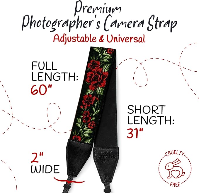 Art Tribute Camera Strap for All DSLR and Mirrorless Cameras. Add Your Name Or Initials Make It a Personalized Gift