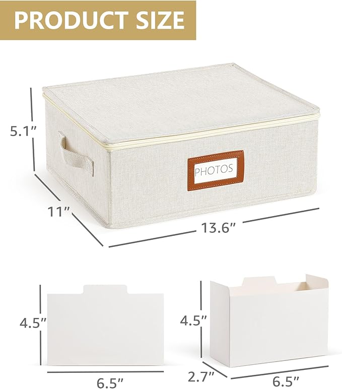 HULISEN Photo Storage Box with Lid & Dividers, Linen Photo Organizer for up to 2000 4x6 Pictures, Keepsake Memory Box with Side Handle for Family, Wedding & Baby Photos, Cards, Scrapbook