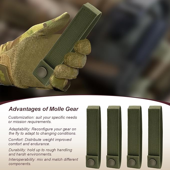 6 Inch Molle Straps with Snaps, 4 Pack Nylon Molle Webbing Strap, Tactical Strap Connectors for Backpack and Outdoor Bag