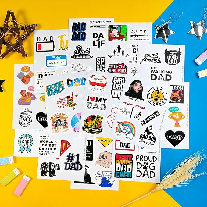 BulbaCraft 100Pcs Funny Dad Stickers for Fathers Day - Funny Gifts for Dad from Daughter or Son, Happy Birthday Daddy Laptop Decals, Gifts for Women & Men