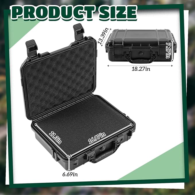 Relaxweex 1 Pcs 18.3 x 13.4 x 7.2 Inch Waterproof Hard Case with DIY Customizable Foam Insert Portable Protective Case with Knife for Camera Drones Equipments Tools Test Instruments (Black)