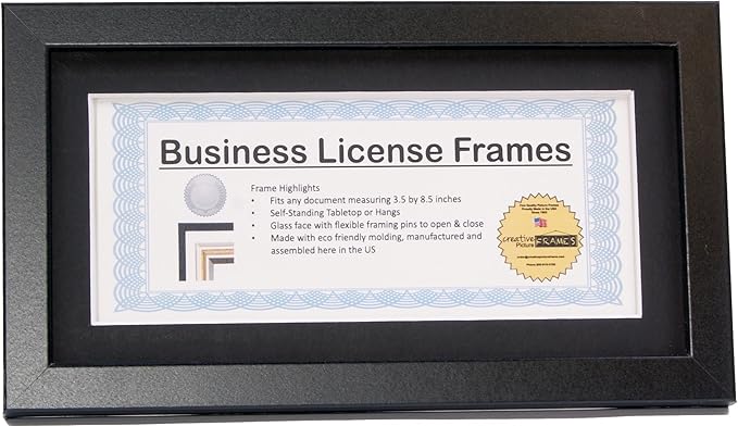 Creative Picture Frames 4-6X11Bk-B Black Business License Certificate Frames For Professionals 3.5 By 8.5 Inch Self Standing Easel
