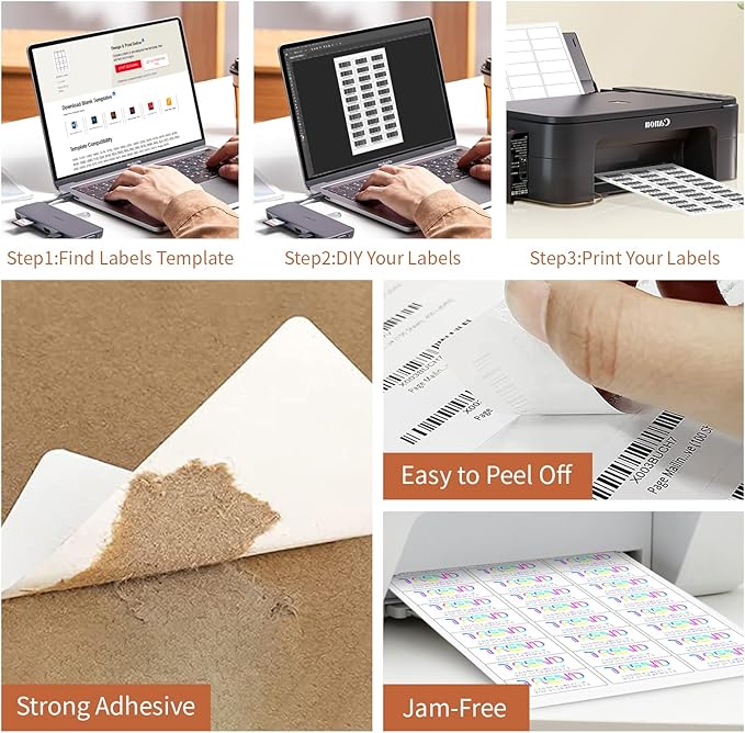 1" x 2 5/8" (200 Sheets) Address Labels Sticker Paper for Laser/Ink Jet Printer, Printable and Writable White Sticker Label- Matte, 30 per Page Label (Total 6000 Labels)