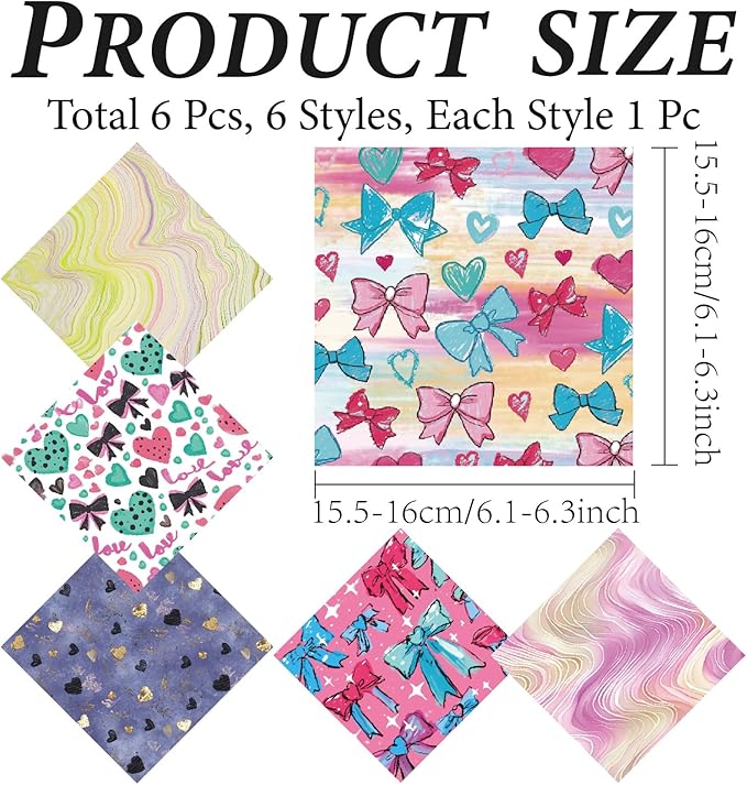 CREATCABIN 6 Packs Thickened Glasses Cleaning Cloth Pink Bowknot Heart Design Microfiber Cleaning Cloth Multi-Colored Eyeglass Cleaning Cloths Soft Wipes for Reusable Eyeglass Phone Screens 6 x 6 Inch