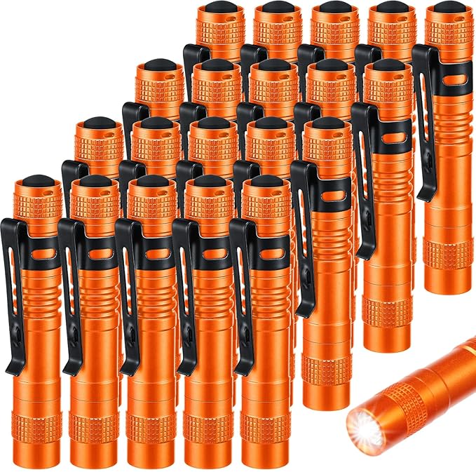 Hortsun 20 Pcs Mini Pen Light Flashlights Christmas Gifts for Men Pocket Flashlights Pen with Clip Small LED Handheld Slim Torches Without Battery(3.54 Inch,Orange)