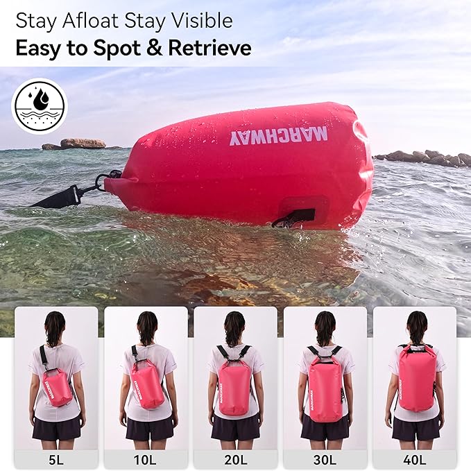 MARCHWAY Floating Waterproof Dry Bag Backpack 5L/10L/20L/30L/40L, Roll Top Sack Keeps Gear Dry for Kayaking, Rafting, Boating, Swimming, Camping, Hiking, Beach, Fishing