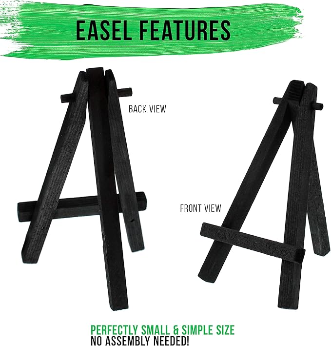 U.S. Art Supply 5" Mini Easel (12 Pack) - Black Wooden A-Frame Tabletop Display Stand, Mini Easel Stand - Small Easels for Display, Small Canvases, Crafts, Business Cards, Signs, Photos, Gifts