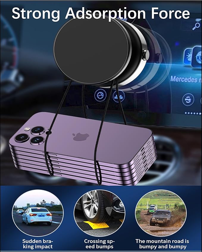 Electric Vacuum Suction Cup Magnetic Phone Mount, 360 Rotatable Magnetic Cell Phone Holder, Adjustable Hands-Free Portable for Magsafe iPhone Car Gym Mirror Smooth Surface(Black)