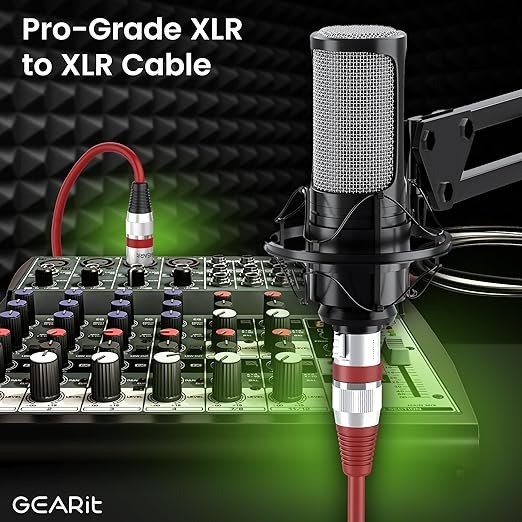 GEARit XLR Male to Female Microphone Cable (1 Feet, 10 Pack) 3-Pin Balanced Shielded Mixer, Recording Studio, Podcast - Multi Colored