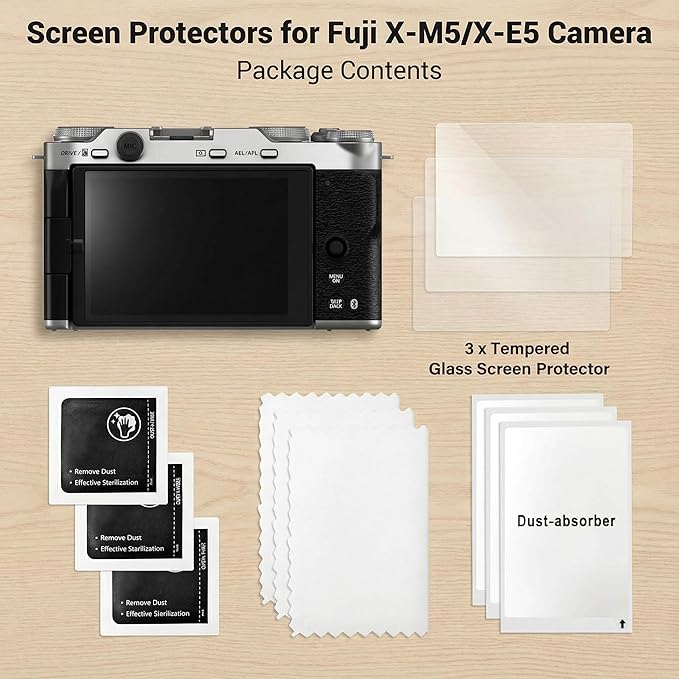 kinokoo Screen Protector Intend for Fujifilm X-M5 and for fuji X-E5 Digital camera,0.25mm 9H Hardness Fuji XM5 and XE5 Tempered Glass Film - Anti-Fingerprint, Bubble Free & Anti-Scratch(3 Packs)