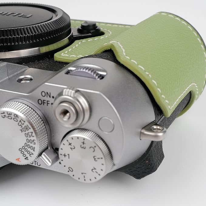 Handmade Genuine Leather Camera Half Case for Fujifilm X-T50/Fujifilm X-T50 Camera Case/Fujifilm X-T50 Case - Top Layer Cowhide Body + Metal Base Plate (Vert Criquet)