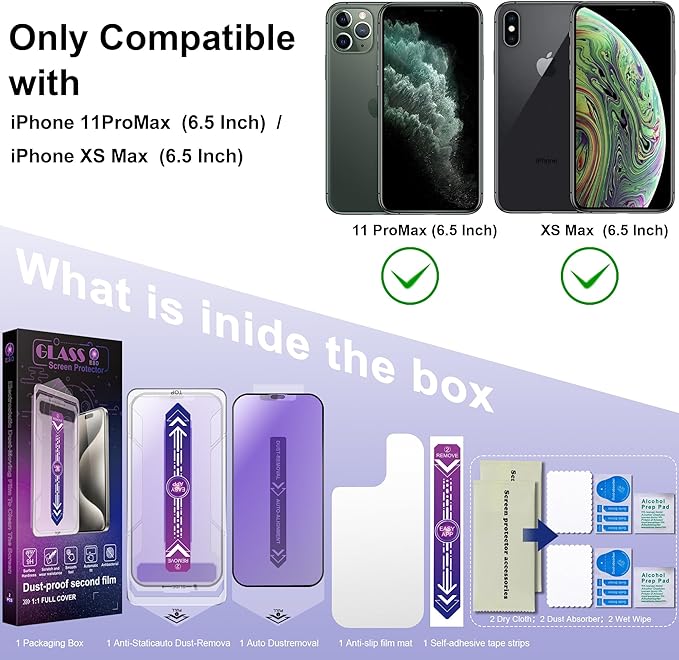SHANG PIN JIA 2 Pack Anti Blue Light Matte Screen Protector for iPhone 11 Pro Max and iPhon XS MAX 6.5-Inch Auto Dust Removal, No Bubbles, Tempered Glass Film, Easy Installation