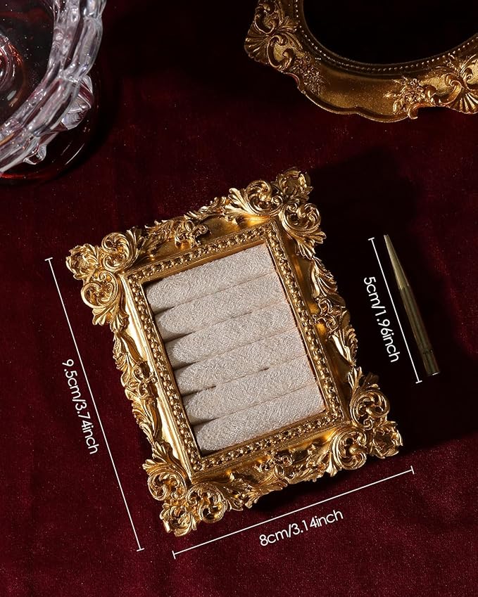COOLYOUTH Vintage Ring Holder Ring Display Stand Frame Jewelry Organizer Velvet Tray for Jewelry (Medium-Beige)