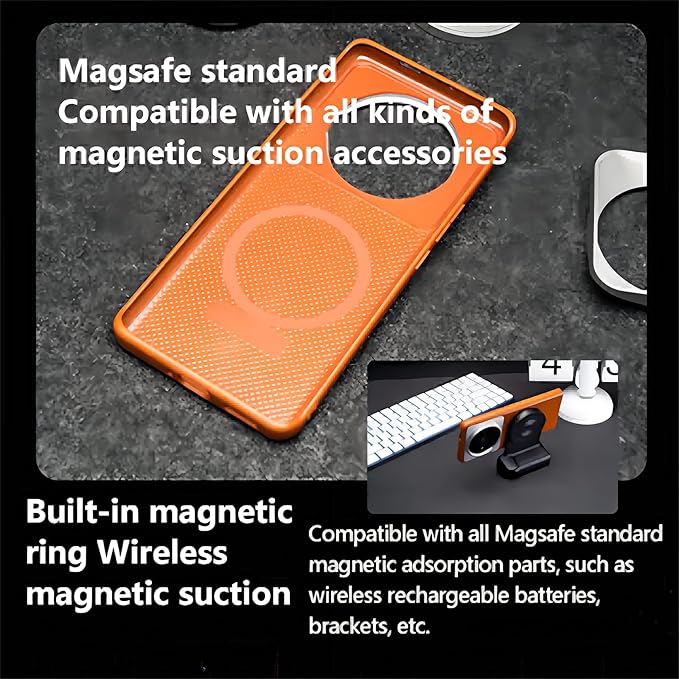 Xiaomi 12S Ultra Phone Case, 4pcs 52mm Cell Phone Lens Filters Kit with CPL, Adjustable ND, Black Mist and Star Flare Filter Lenses, Cowhide Cell Phone Case with Magnetic Attraction, Orange
