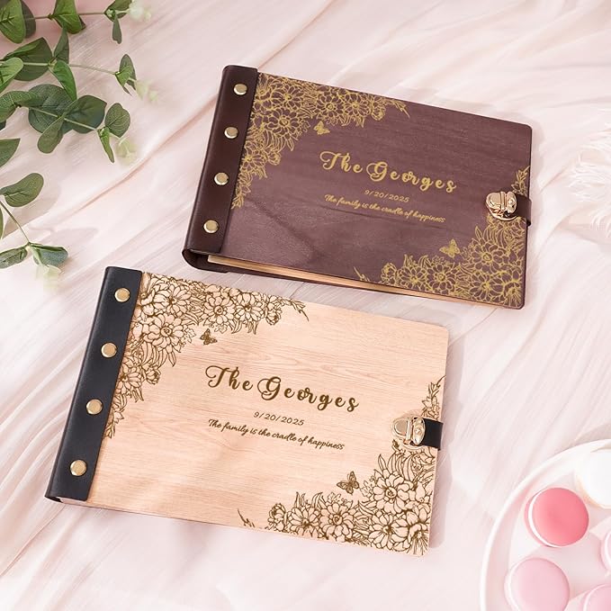 Personalized Wooden Family Photo Album, Custom Wedding Photo Album Scrapbook, Couples Scrapbook Retro Memorial Guest Book, Anniversary Birthday Memorial Gift