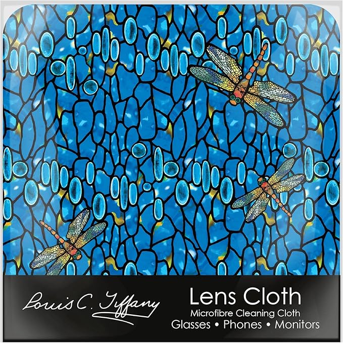 Quality Microfiber Lens Cleaning Cloth - 6”x6” - for Eyeglasses, Sunglasses, Phones, Screens, Blue-Light Glasses, Monitors - Fine Art Design - Tiffany Dragonfly