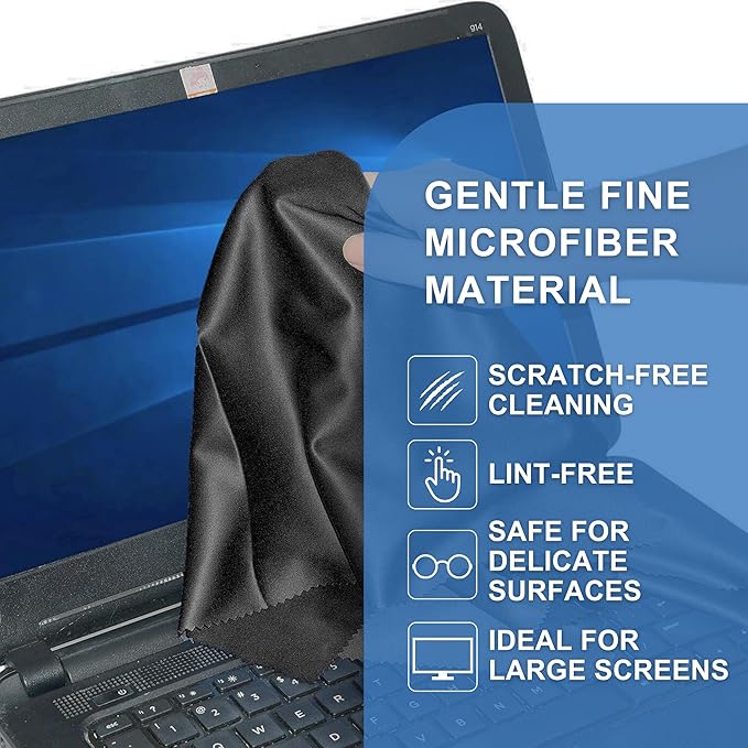 Eco-Fused Large Microfiber Cleaning Cloths - 4 Pack - 18 x 18 inch - Perfect for Wide Screen TVs, Large Computer Monitors- Also for Cleaning Glasses, Camera Lenses, Laptops and LCD Screens- Blue/Black