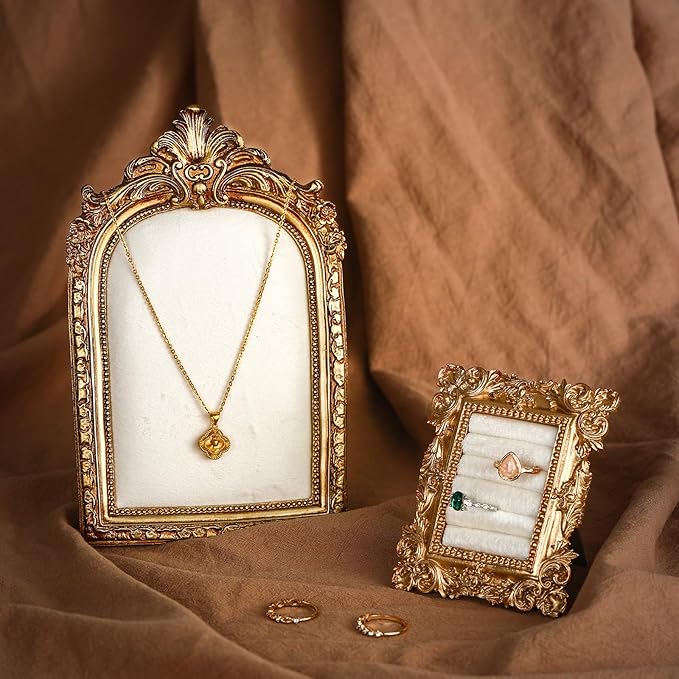 2 Pcs Vintage Ring Holder Jewelry Display Stand for Vendors Necklace Jewelry Organizer with Velvet Backing for Women Engagement Wedding Anniversary(Classic,White)
