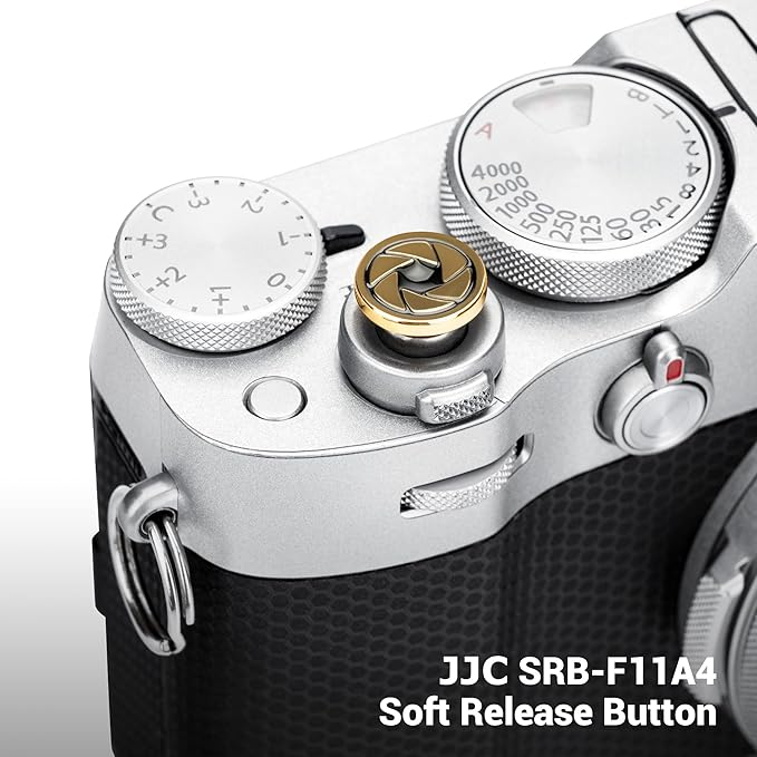 JJC Camera Soft Release Button, Shutter Button for Fuji Fujifilm X-M5 X-T5 X-T4 X-T50 X-T30 III II X-PRO3 X100VI X100V X-E5 X-E4 X Half Q3 M9 Sony RX10 IV RX10 III Nikon Zf Df, Golden Aperture Pattern