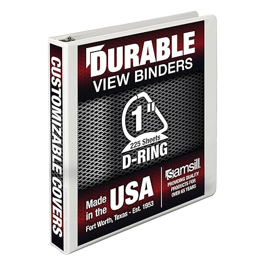 Samsill Durable 1 inch 3 Ring Binder, Made in USA, D Ring Binder, FSC 100% Recycled Chipboard, White