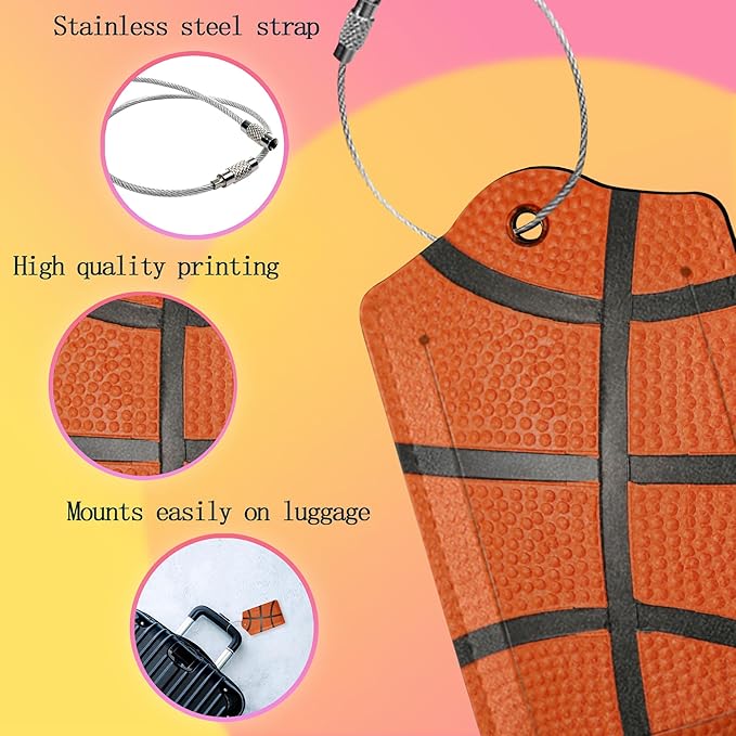 2 Pack Luggage Tags for Suitcases,Basketball Luggage Tag,Leather Stainless Steel Loop Label Tag for Women Men Girls Travel Bag Suitcase