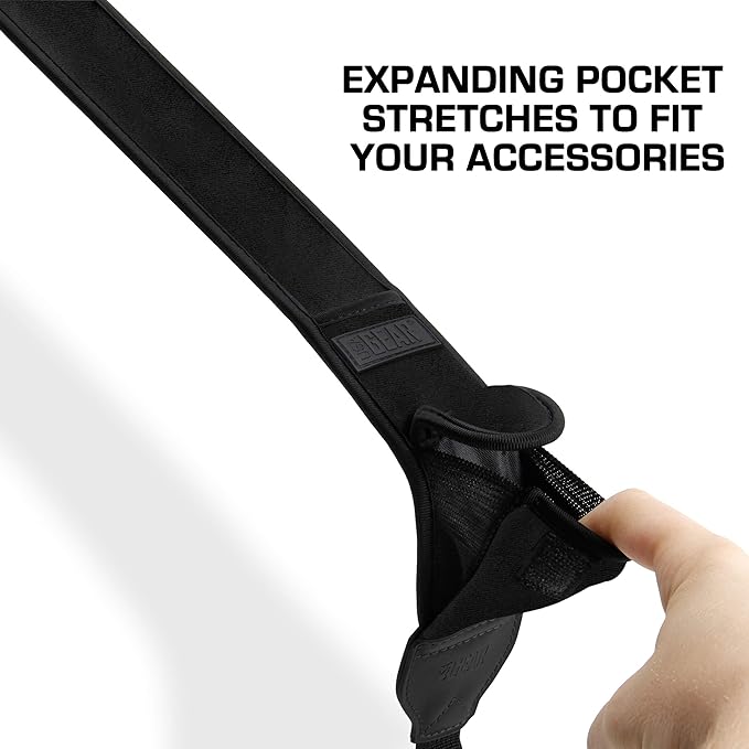 USA Gear TrueSHOT Camera Strap Neoprene Camera Straps - Padded Neck Strap, Pockets, and Quick Release Buckles - Compatible with Canon, Nikon, Sony and More DSLR and Mirrorless Cameras (Black)