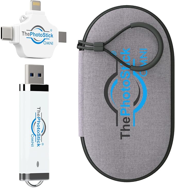 ThePhotoStick® Omni 32GB + Protective Case | Secure Photo & Video Backup and Transfer | Digital File Organization | USB & Multiport Connection for Phones, Tablets and Computers | Water Resistant Case