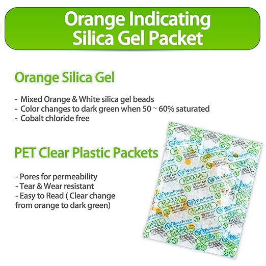 Silica Gel Packets, 10 Gram Food Safe Desiccant Packs, Orange to Green Indicating- Moisture Absorbers for Storage (10G/750Pcs)