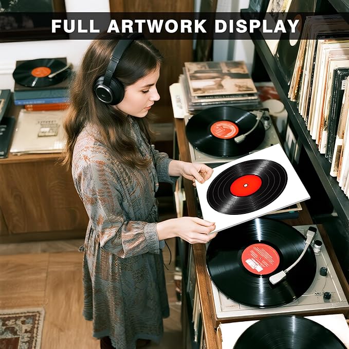 10PCS 12-Inch Picture Disc Vinyl Jackets, 350gsm White Cardboard Jackets with Extra Large Center Hole, Blank LP Album Covers for Outer Sleeves & Full Artwork Display, Durable Protection