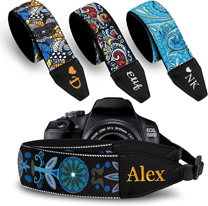 Art Tribute Camera Strap for All DSLR and Mirrorless Cameras. Add Your Name Or Initials Make It a Personalized Gift