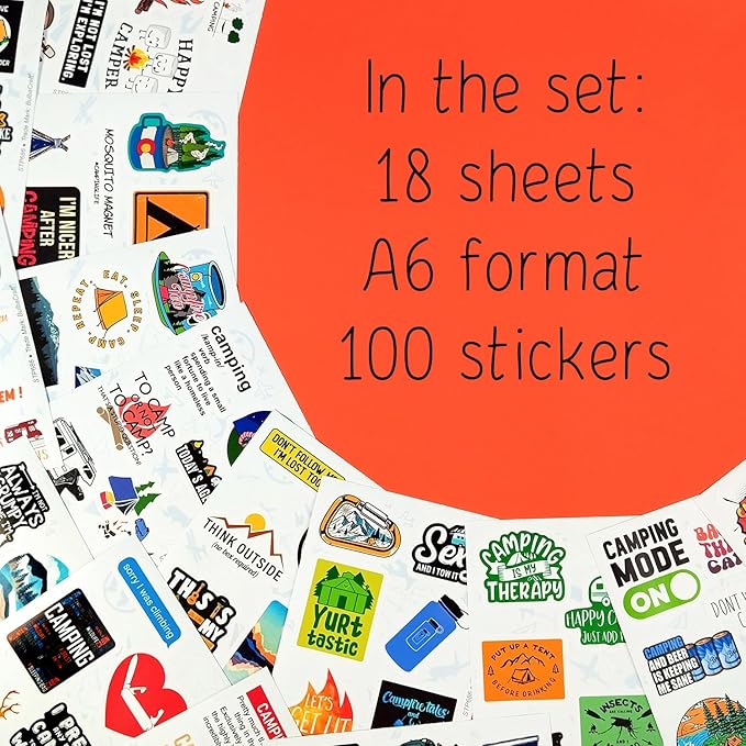 BulbaCraft 100Pcs Funny Camping Stickers, Camping Gifts, Camp Stickers, Camp Life Laptop Decals, Gifts for Women & Men
